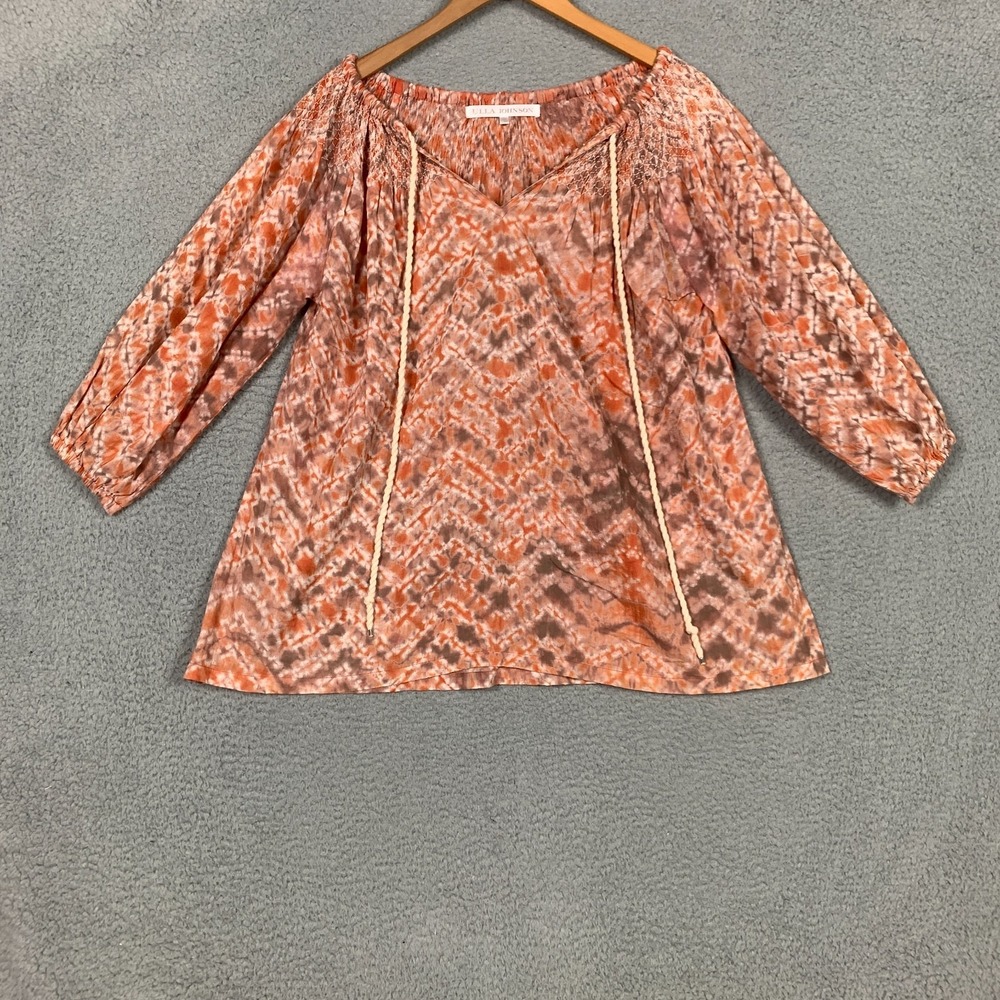 Ulla Johnson Blouse Top Women's 8 Chevron Tie Dye 3/4 Sleeve‎ Smocked Boho